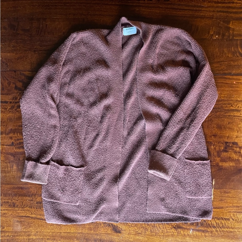 Old Navy Open Front Cozy Knit Dark Brown Cardigan with Pockets Size Medium Tall
